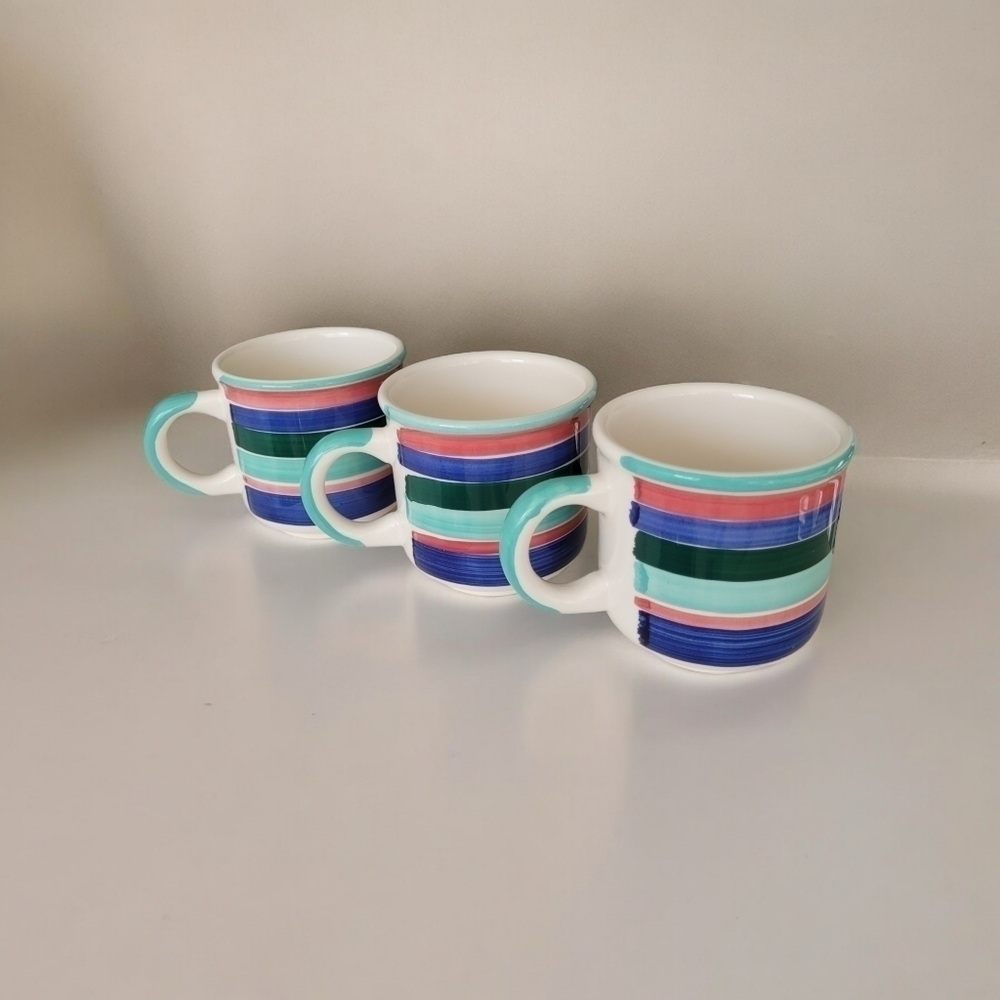 Pier 1 Made in Italy Handpainted Striped Mugs Set of 3